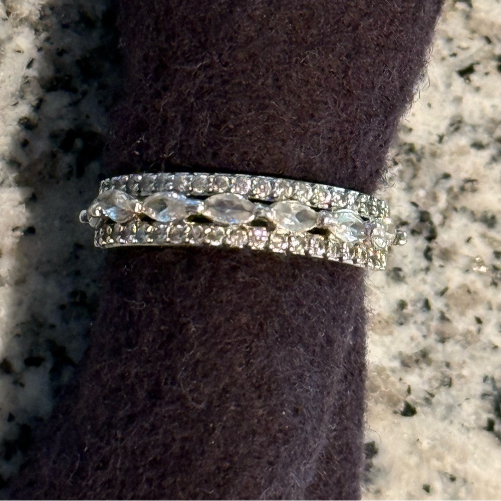 Sterling Silver Eternity Band Round Pavé & Marquis Cut Simulated Diamonds Size 6